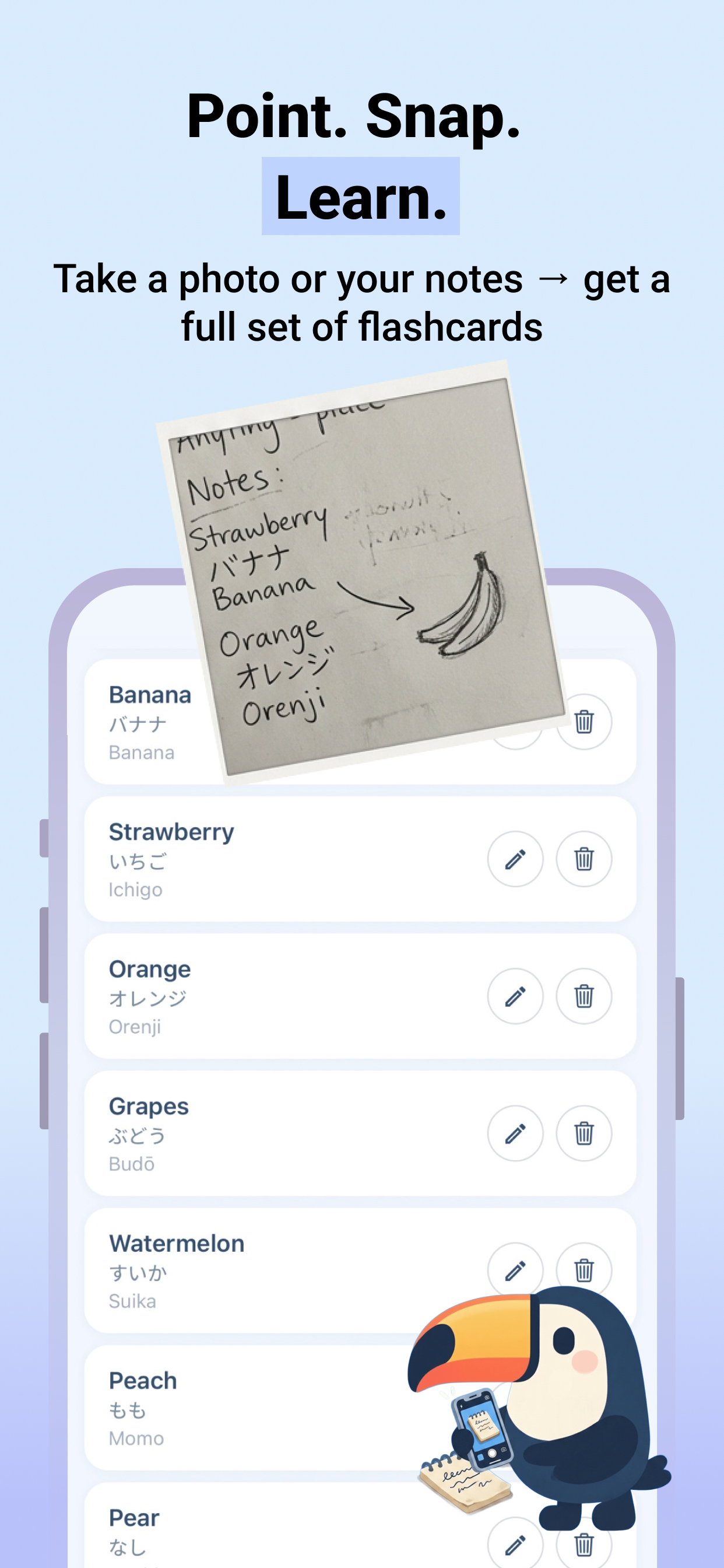 Point, snap, learn — turn a photo of your notes into flashcards