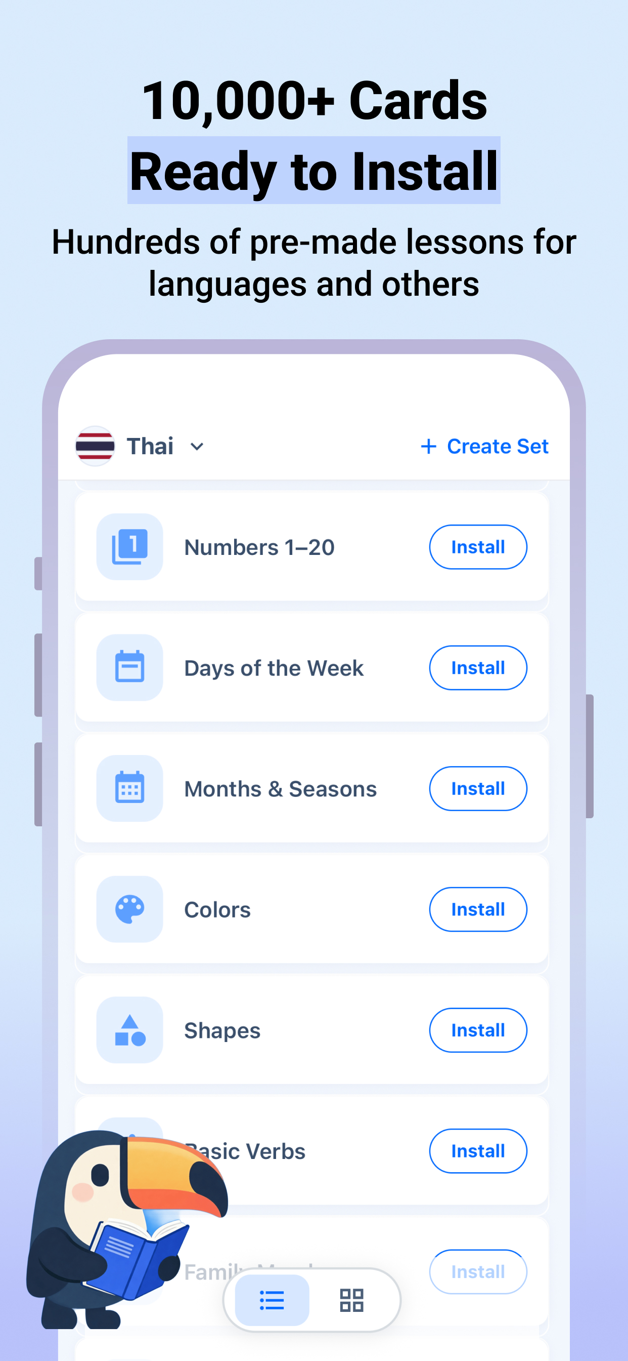 10,000+ cards ready to install — pre-made lessons for languages and more