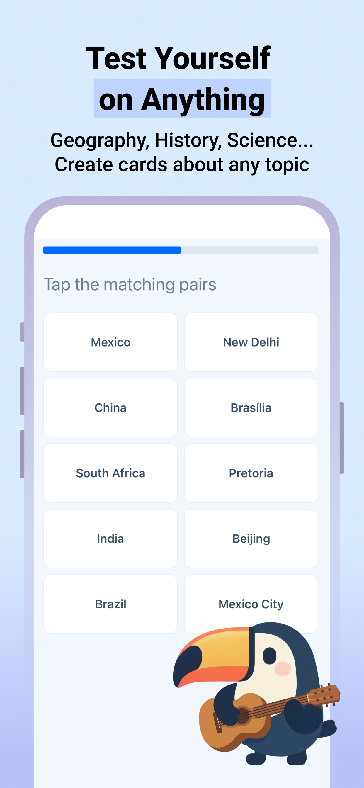 Test yourself on anything — geography, history, science and more